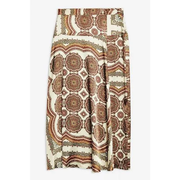 NEW TOPSHOP bias satin paisley print midi wrap skirt in multicolor
