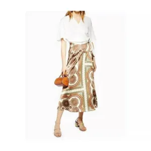 NEW TOPSHOP bias satin paisley print midi wrap skirt in multicolor