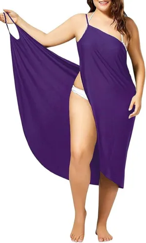 New Womens Cover Ups Beach Spaghetti Strap Sarongs Beach Backless Wrap Midi Dress, Purple, Sz L