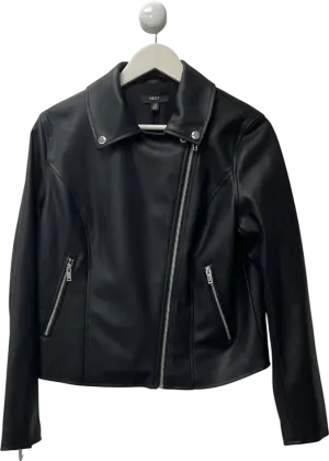 Next Black Faux Leather Biker Jacket UK 10