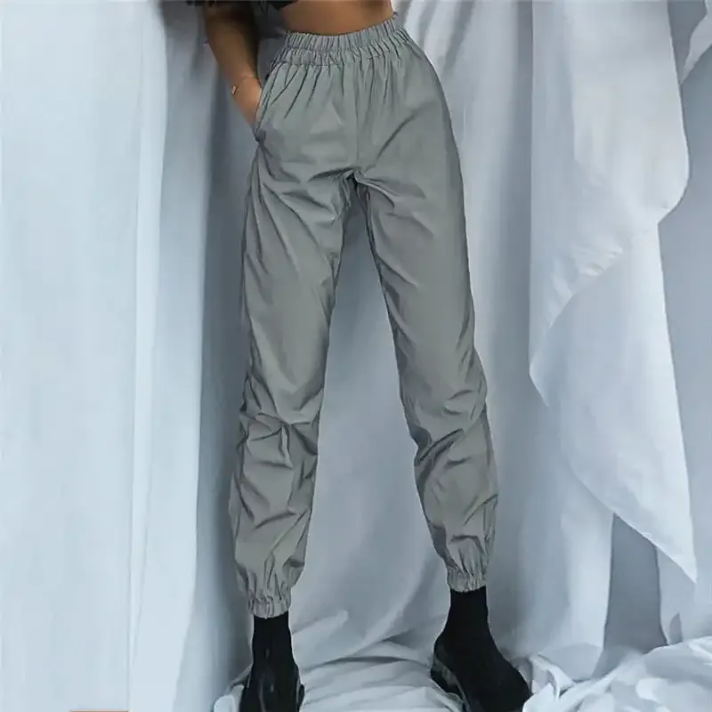 NightPulse High-Rise Reflective Elastic Waist Jogger Pants