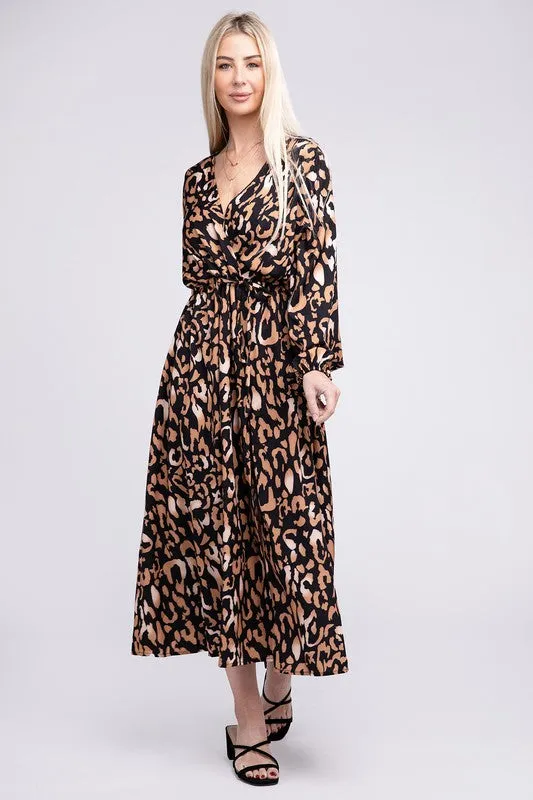 Nuvi Apparel Wrap V Neck High Waist Midi Dress