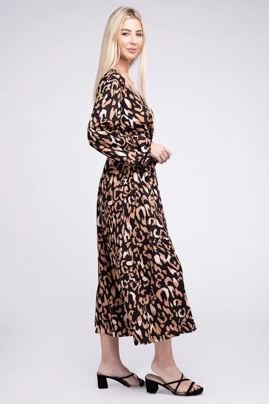 Nuvi Apparel Wrap V Neck High Waist Midi Dress
