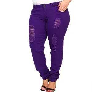 Nwot- Shein Distressed High Waist Jeans in a vibrant purple.