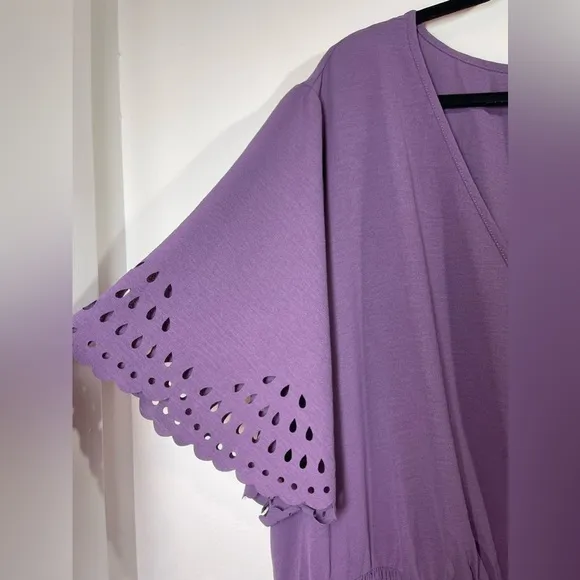 NWT BloomChic Laser Cut Shirred Wrap Scalloped Trim Flutter Dress Size 28W