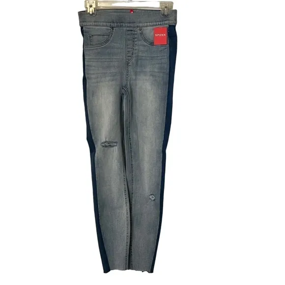 NWT SPANX Side Stripe Distressed  Jeans in lightwash S Stretchy High Waist