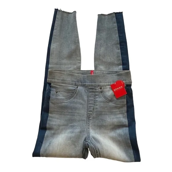 NWT SPANX Side Stripe Distressed  Jeans in lightwash S Stretchy High Waist