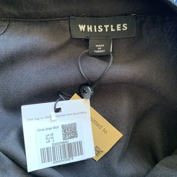 NWT Whistles Olivia Wrap Skirt Black Size 2