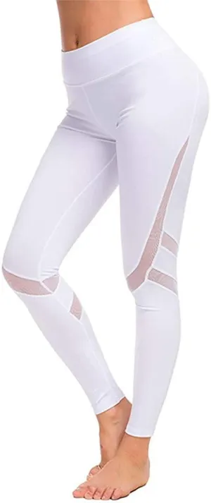 NXY Women Yoga Pants Mesh Tummy Control Leggings High-Waist Gym Yoga Tights Running Pants Black/White