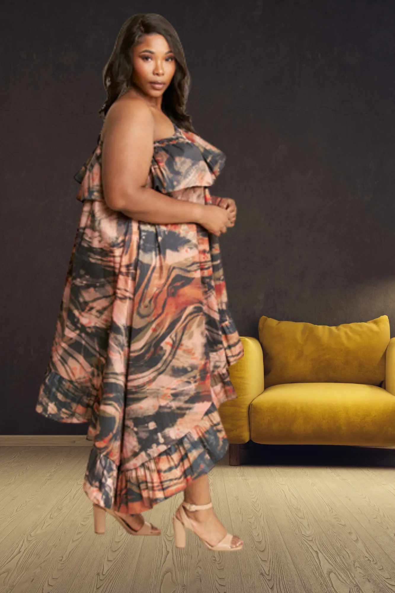 One Shoulder Swirl Dress