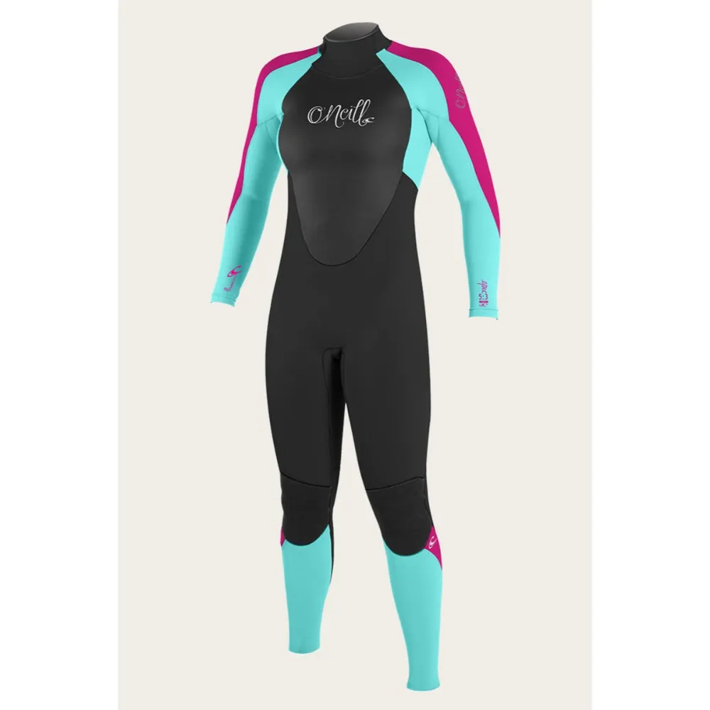 O'NEILL GIRL'S EPIC 4/3 BACK ZIP BLACK/SEAGLASS/BERRY