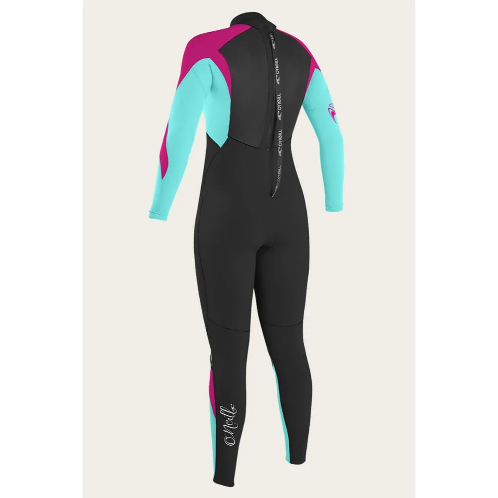 O'NEILL GIRL'S EPIC 4/3 BACK ZIP BLACK/SEAGLASS/BERRY