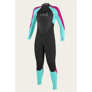 O'NEILL GIRL'S EPIC 4/3 BACK ZIP BLACK/SEAGLASS/BERRY