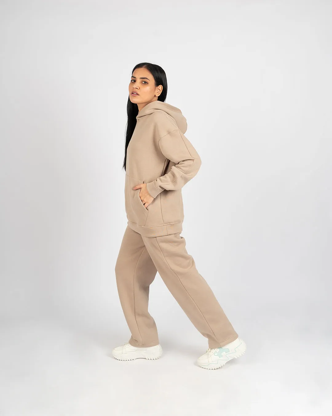 Oversized Beige Hoodie with 3D Print- UNISEX