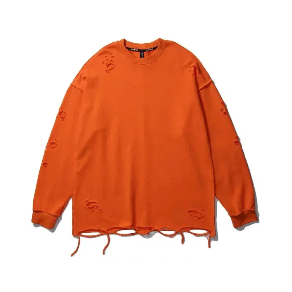 Oversized Cut Holes Round Neck Bottoming Shirt