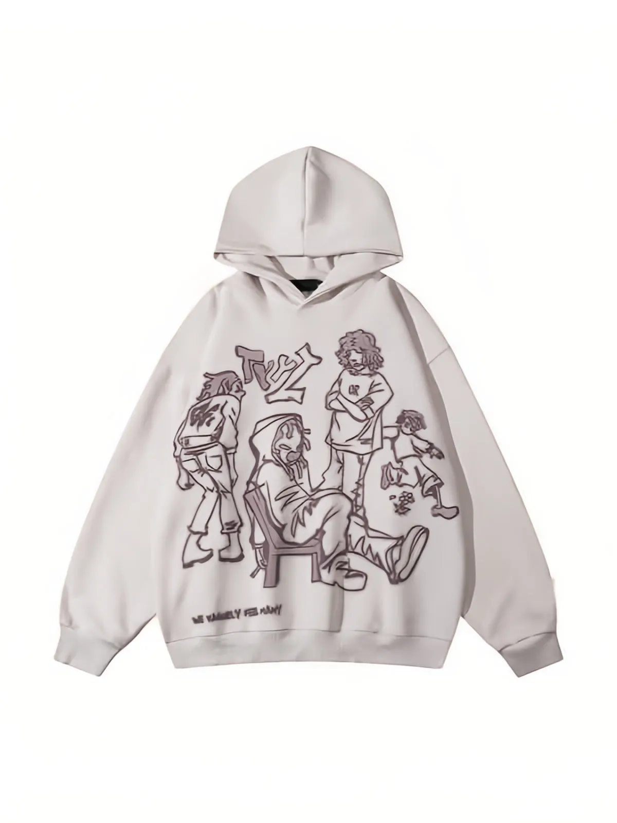 Oversized Hoodie mit Kapuze und Graffiti Druck