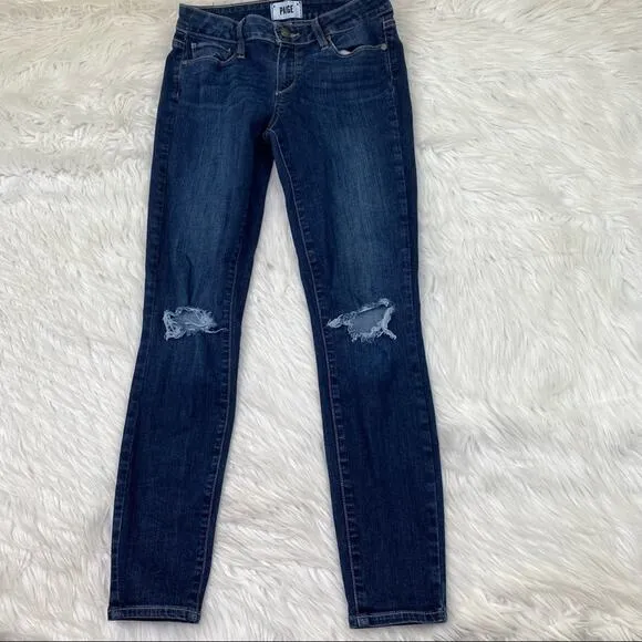 Paige Denim Women's Verdugo Ankle Skinny Jeans Blue Size 28 Distressed Dark