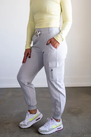 Pale Grey High-Waisted Active Joggers