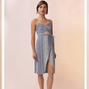 Petite Striped Cut-Out Linen-Blend Midi Dress