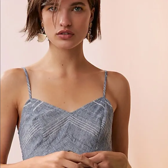 Petite Striped Cut-Out Linen-Blend Midi Dress