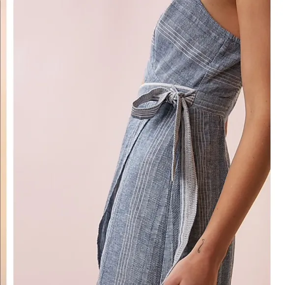 Petite Striped Cut-Out Linen-Blend Midi Dress