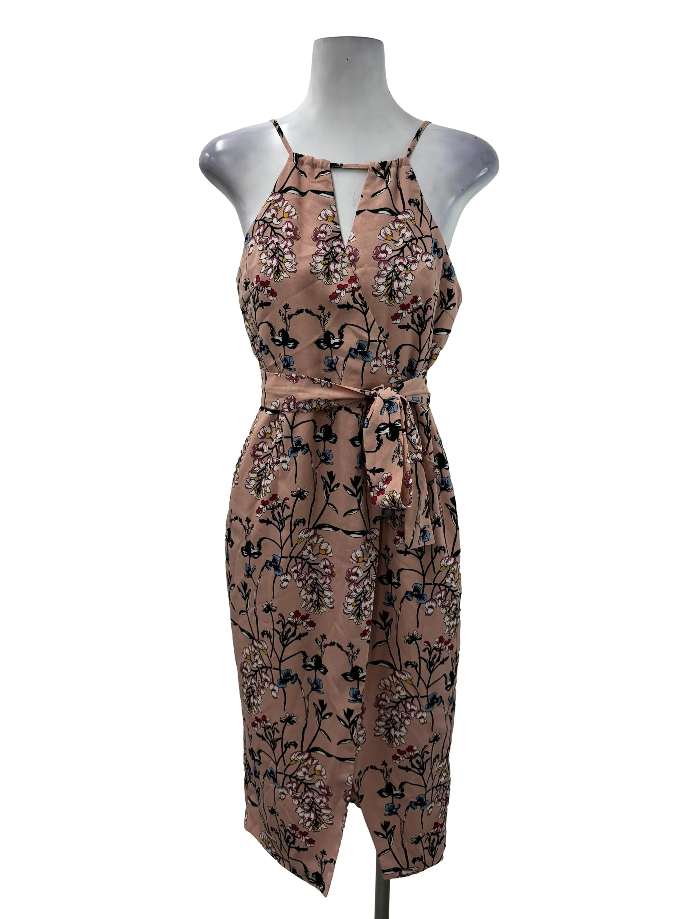 Pink Floral Wrap Sash Dress