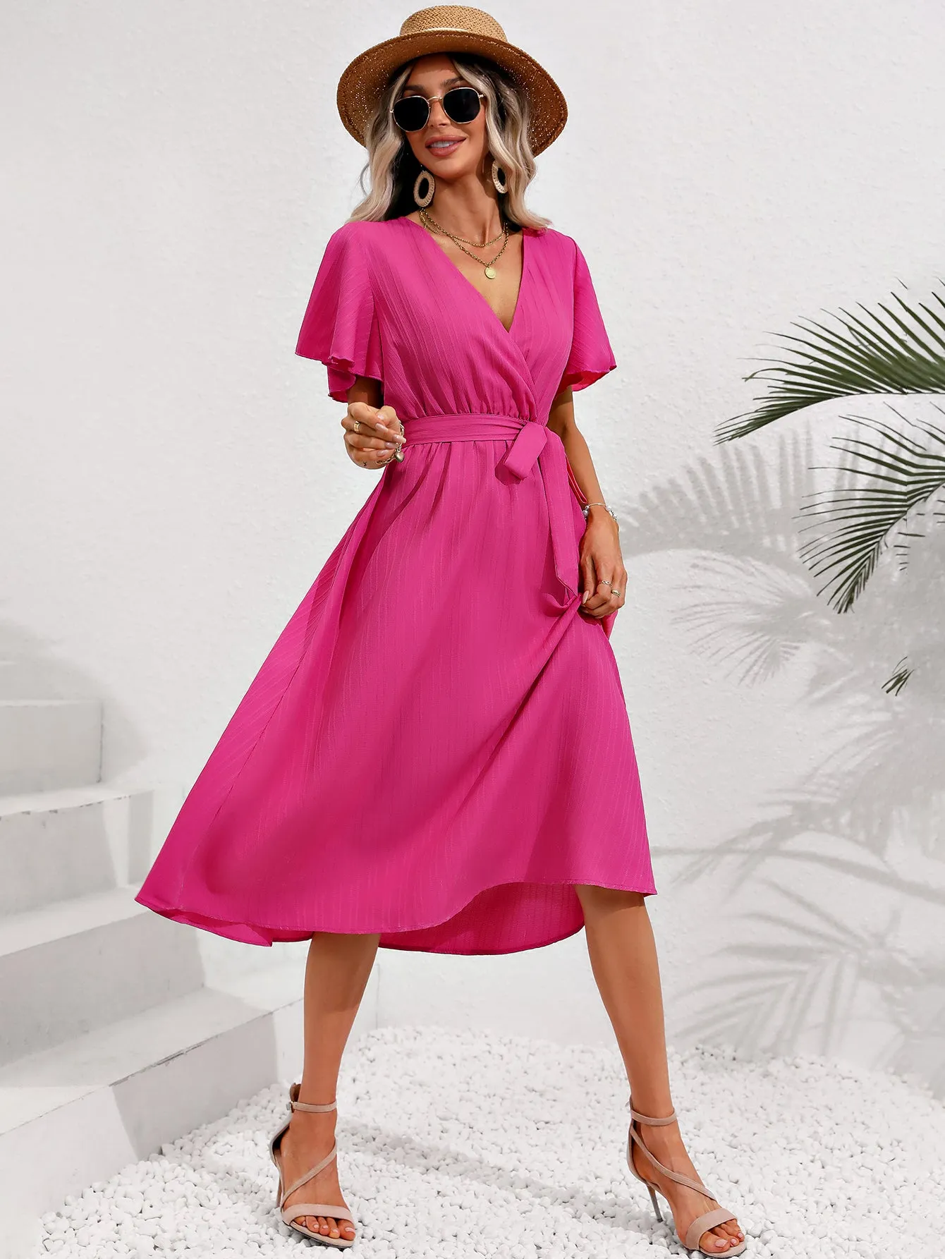 Pink Wrap Dress Flared Dress