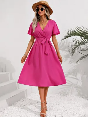 Pink Wrap Dress Flared Dress