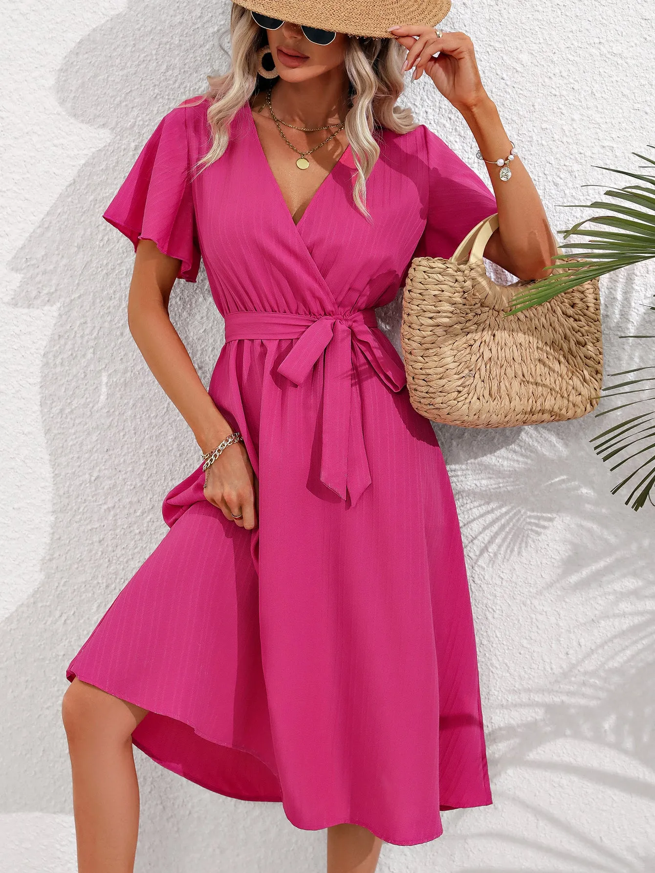 Pink Wrap Dress Flared Dress
