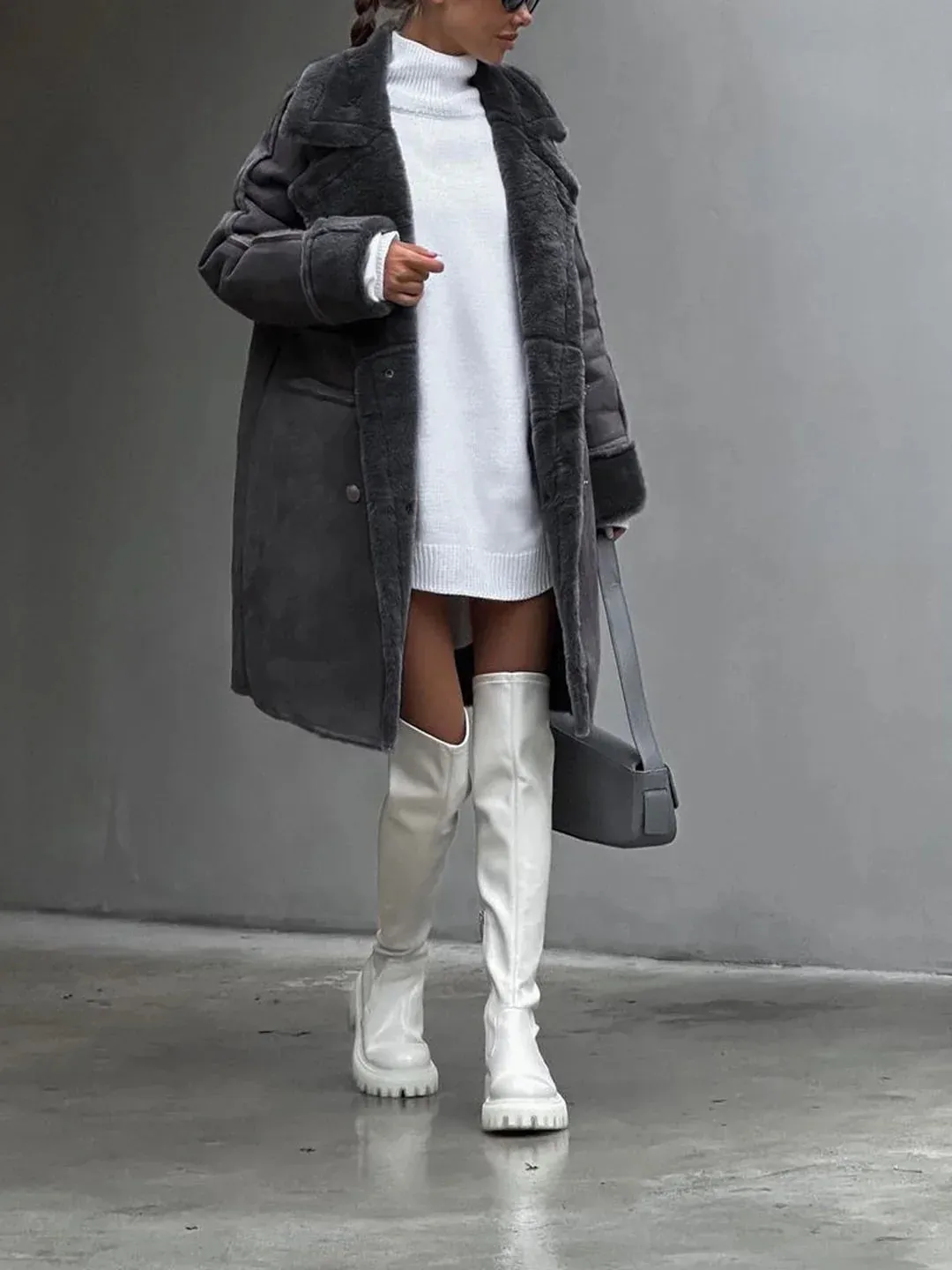Plus length faux fur coat