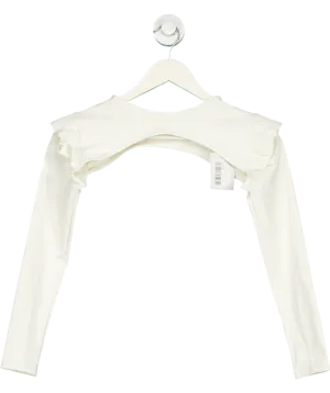 Port De Bras White Shoulder Round Chantilly Long Sleeve Top UK S