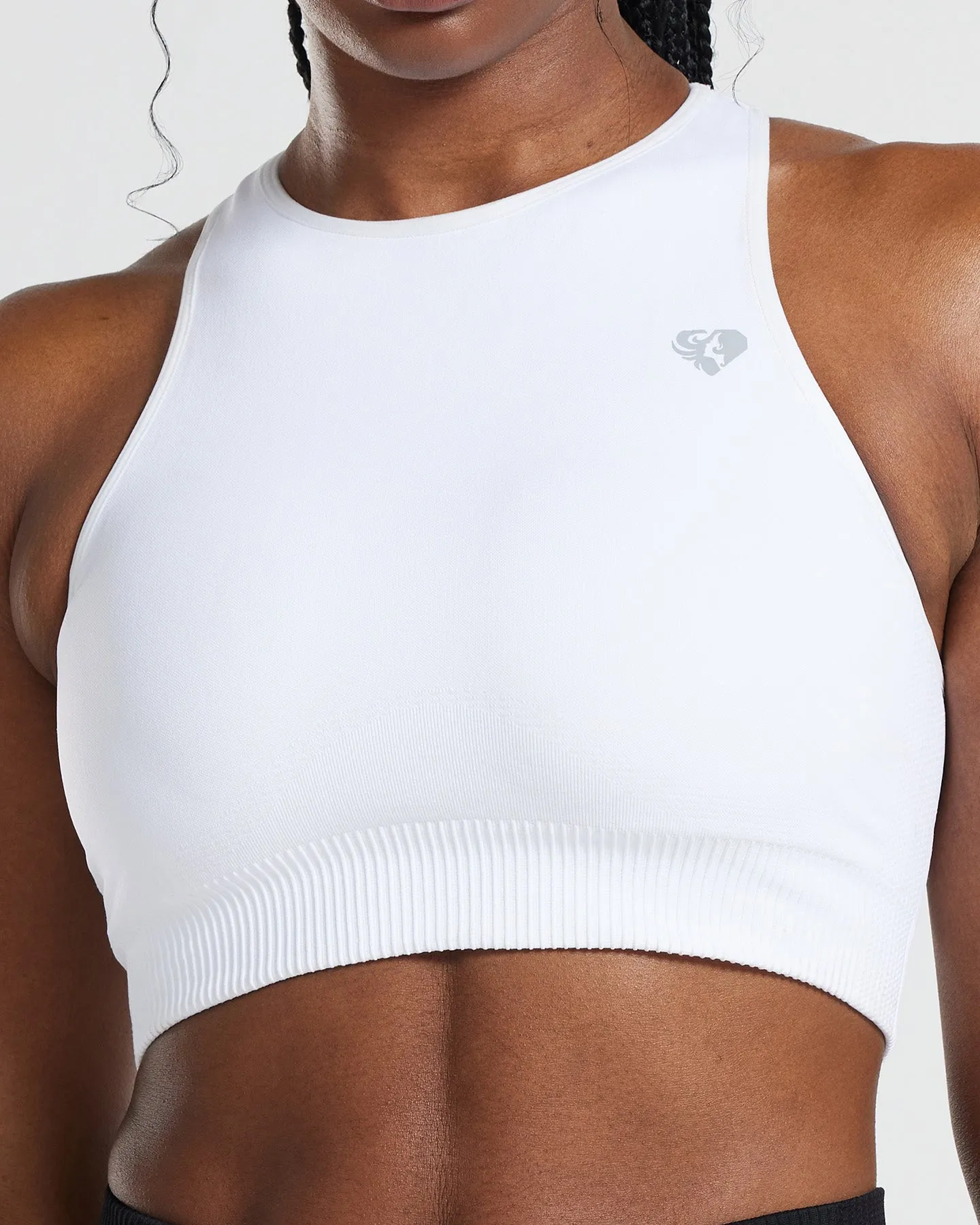 Power Seamless High Neck Bra | White