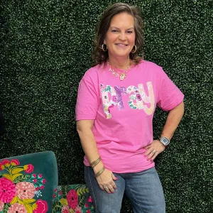 PRAY Flowers and Sequin Tee - Pink