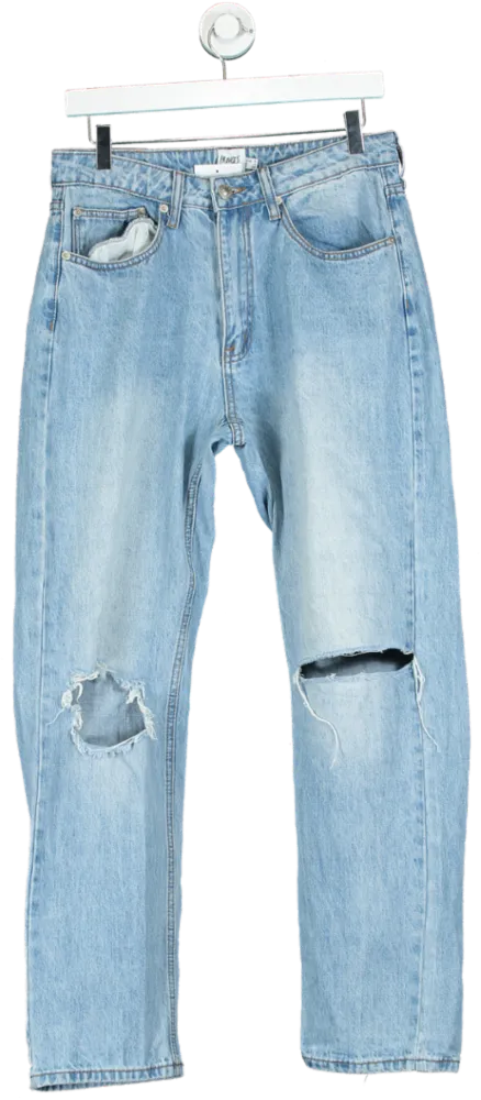 Princess Polly Light Blue Distressed Mom Jeans UK 8