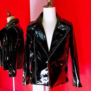 Punk Style Patent Leather Motorcycle Jacket