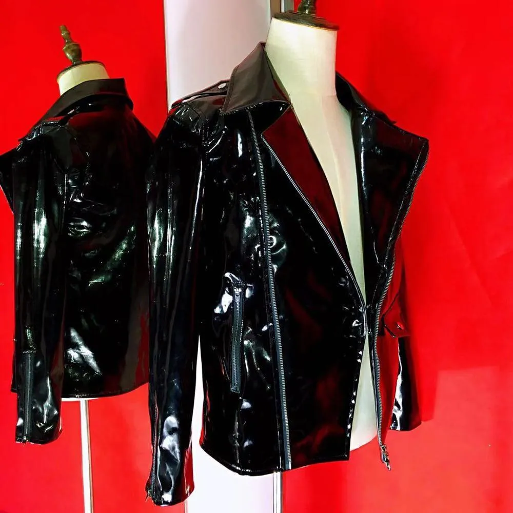 Punk Style Patent Leather Motorcycle Jacket