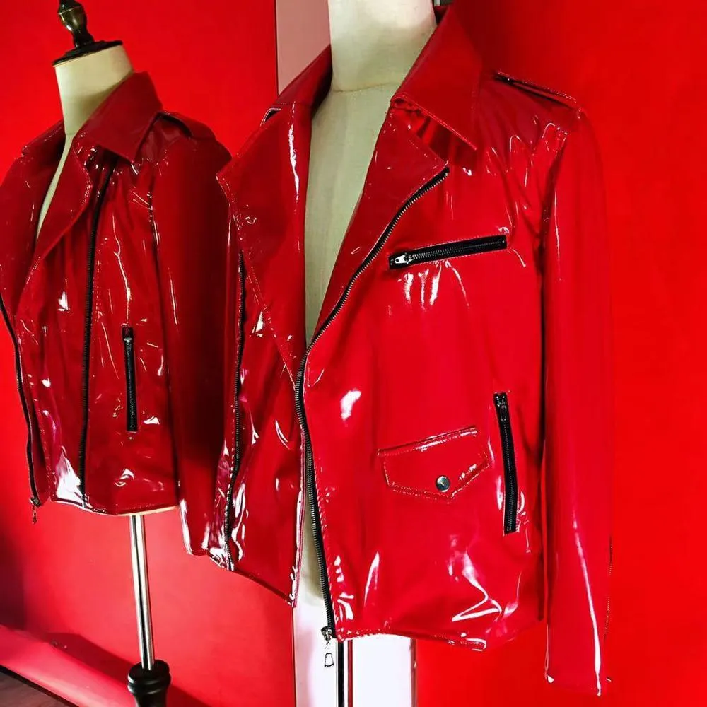 Punk Style Patent Leather Motorcycle Jacket