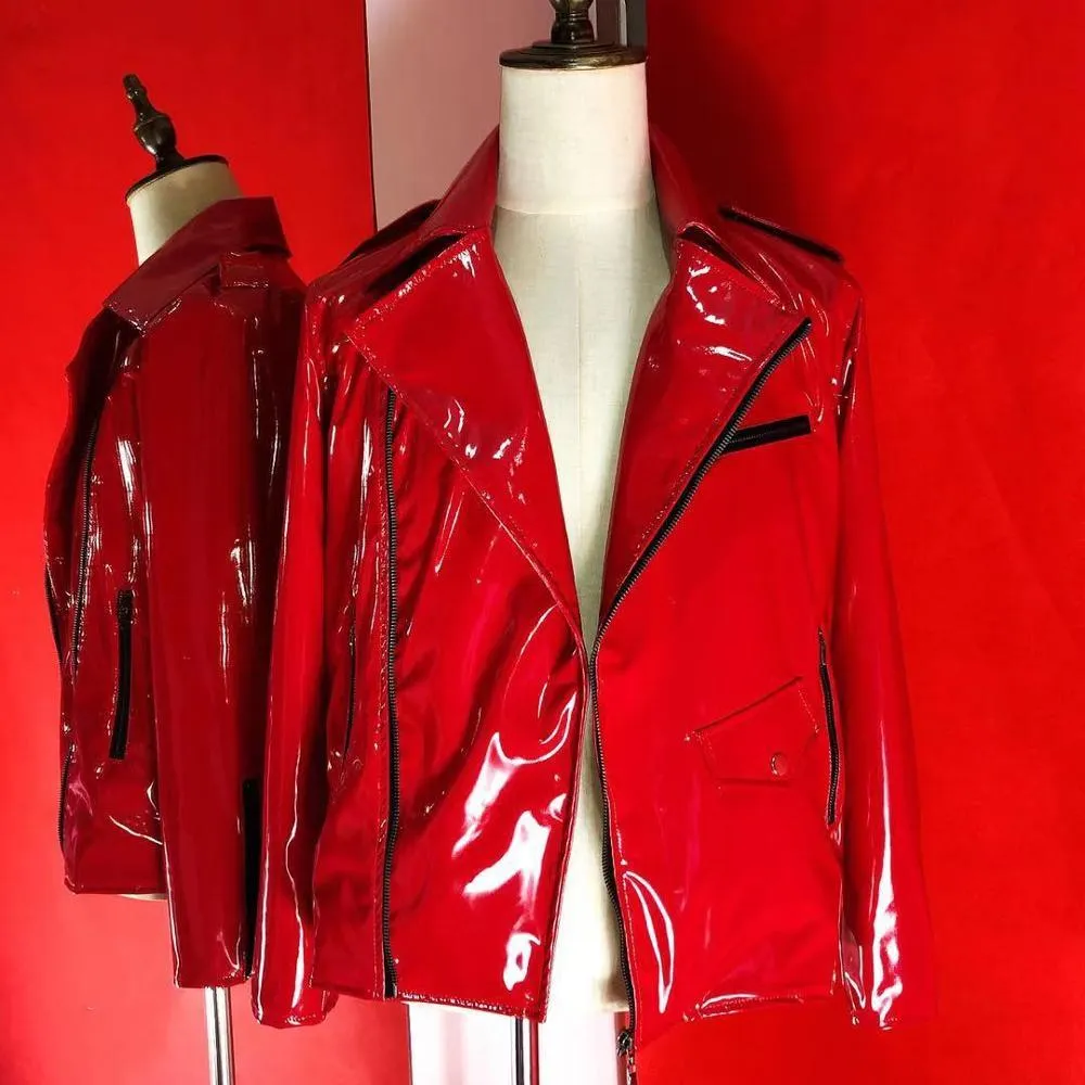 Punk Style Patent Leather Motorcycle Jacket