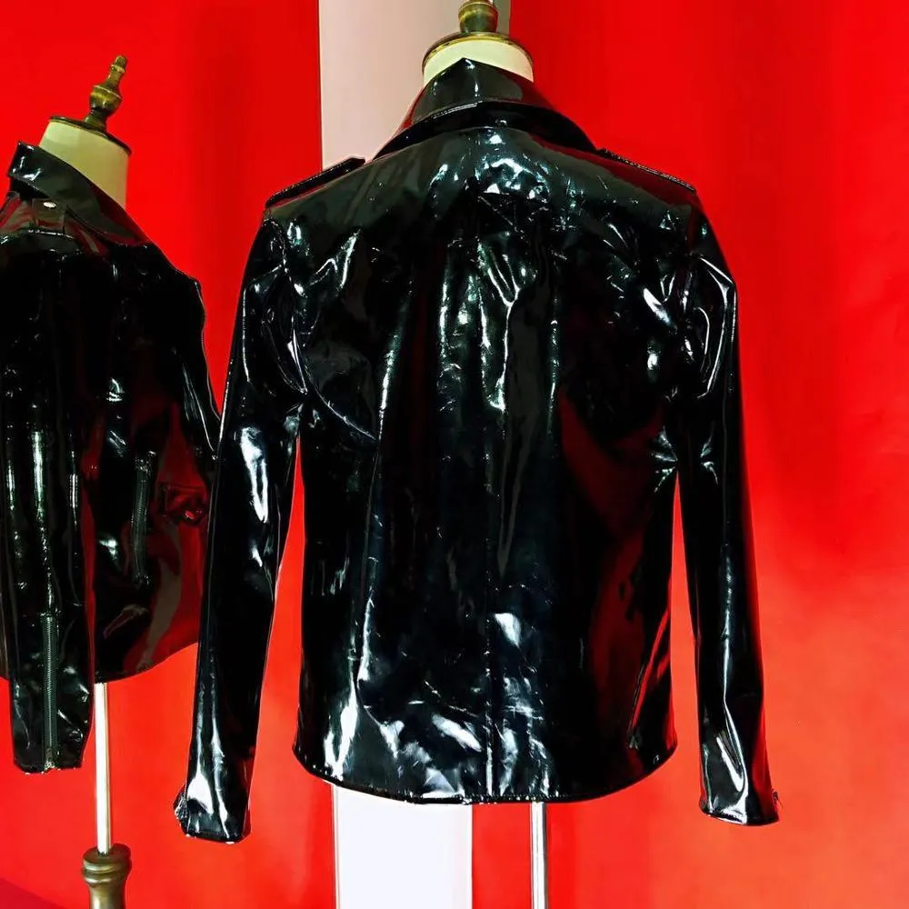 Punk Style Patent Leather Motorcycle Jacket