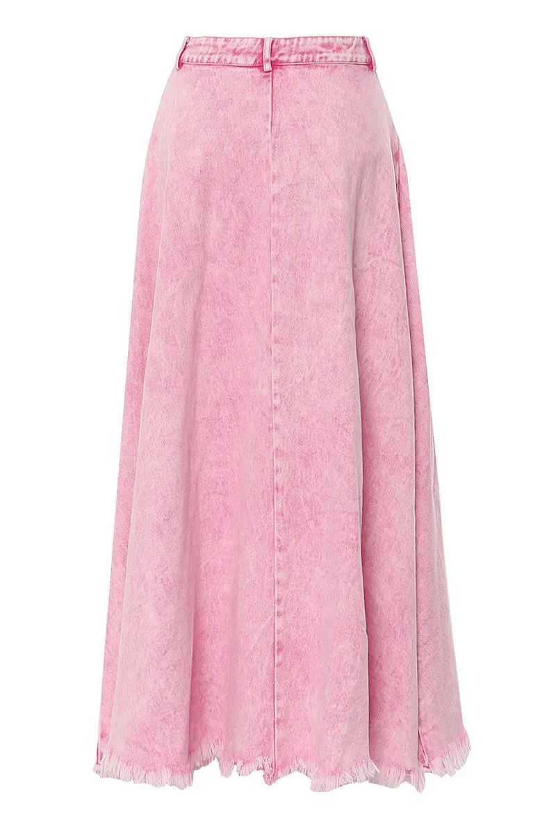 QK0661 Pink Denim Long Skirt