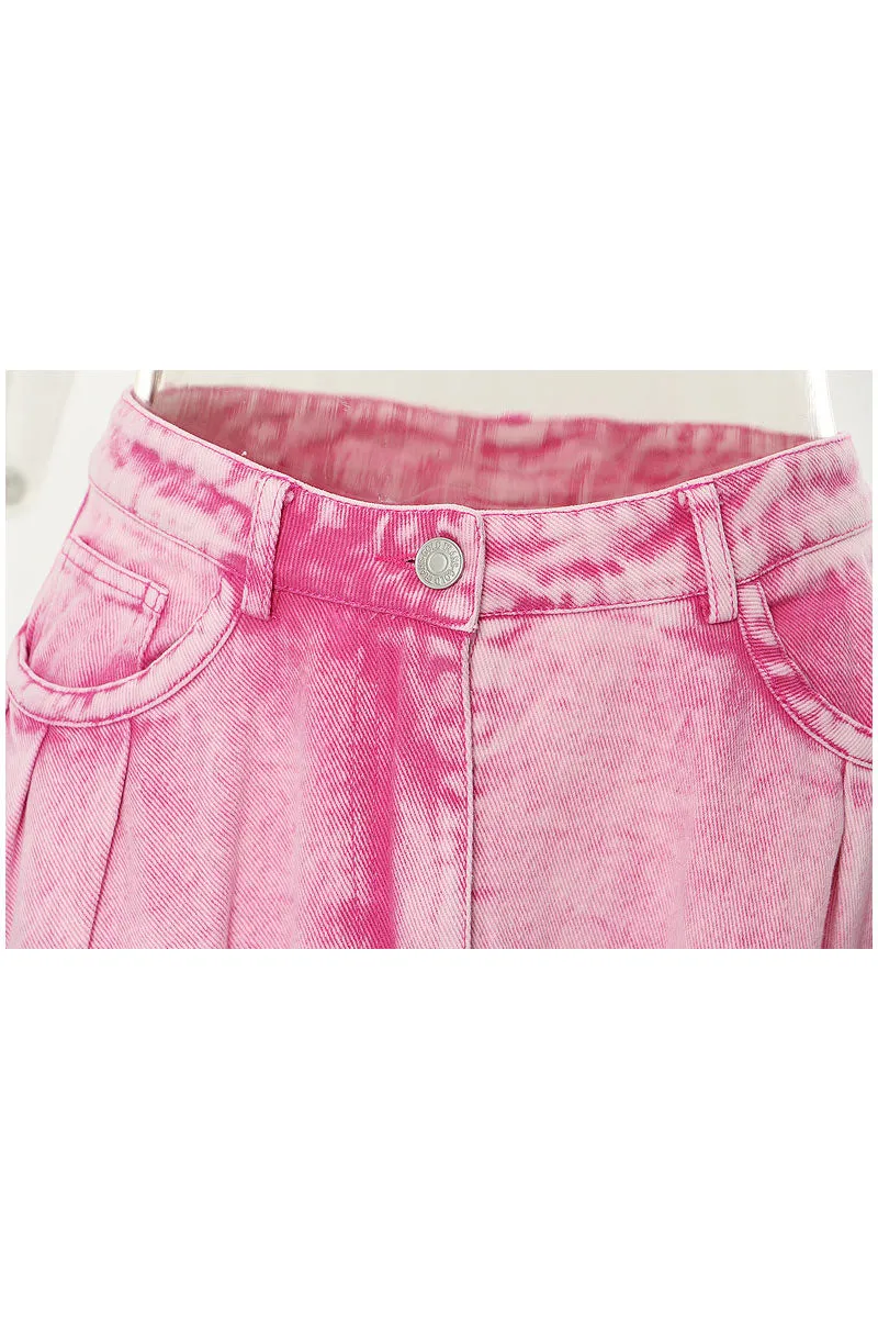 QK0661 Pink Denim Long Skirt