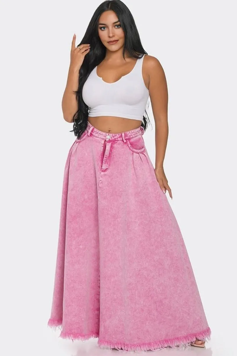 QK0661 Pink Denim Long Skirt