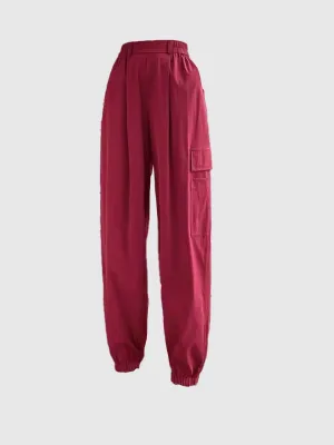 Red Elastic Cargo Jogger