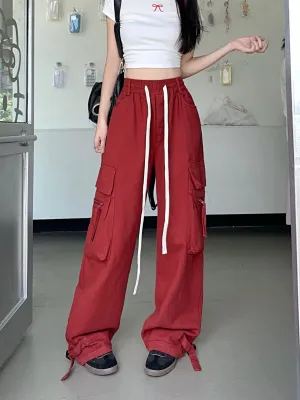Red Ultra Wide Cargo Pocket Sweatpants