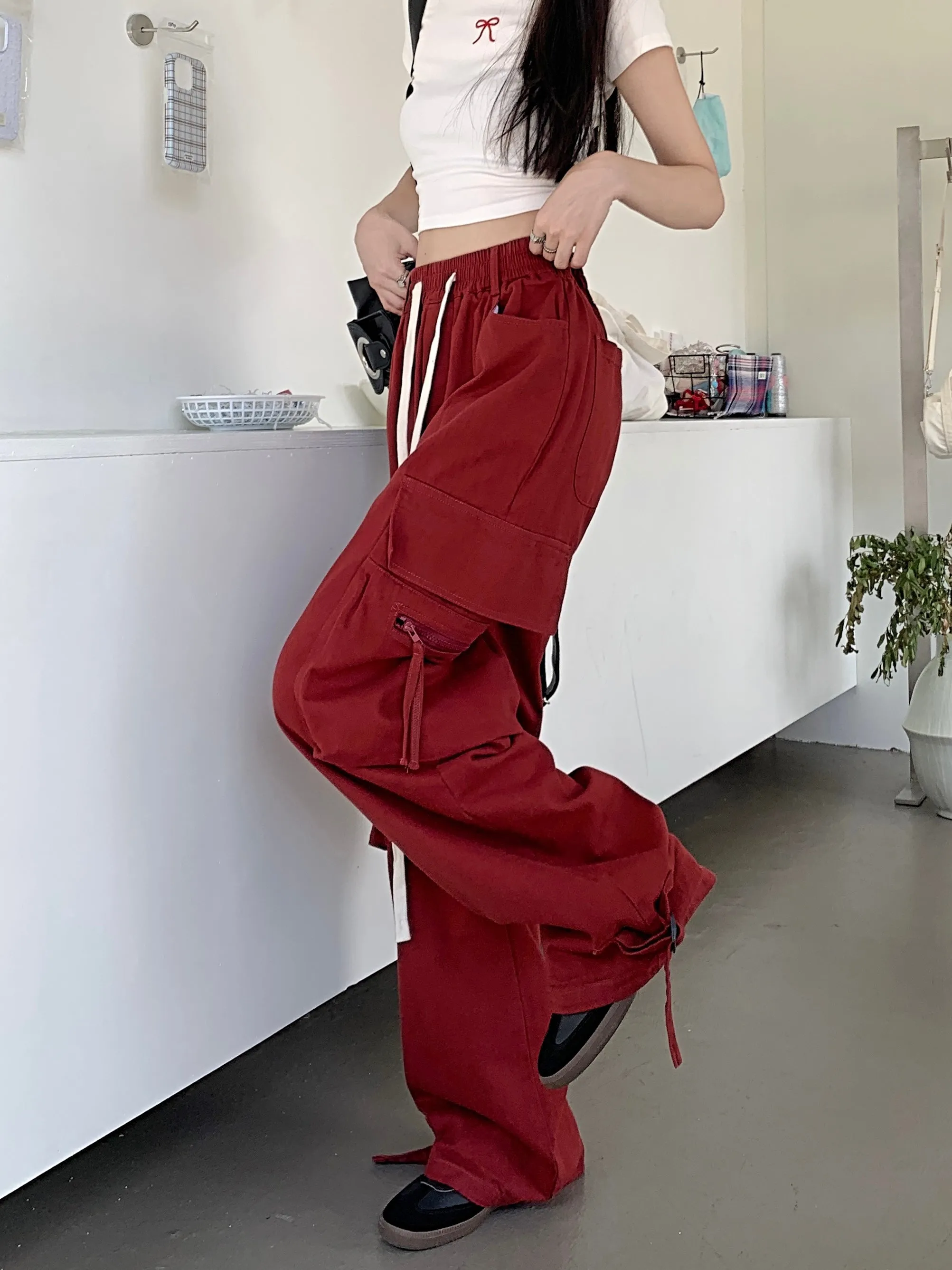 Red Ultra Wide Cargo Pocket Sweatpants