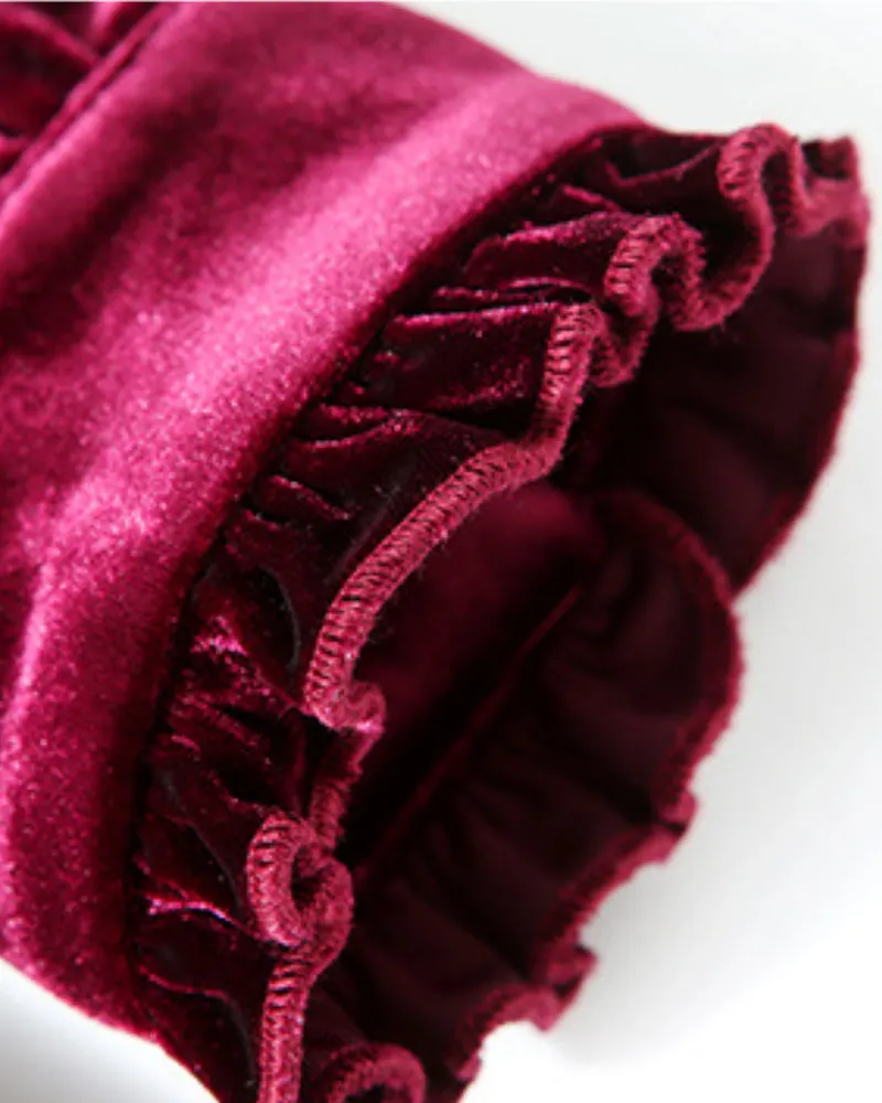 Red Velvet Pearl Button Single-breasted Midi Dresses