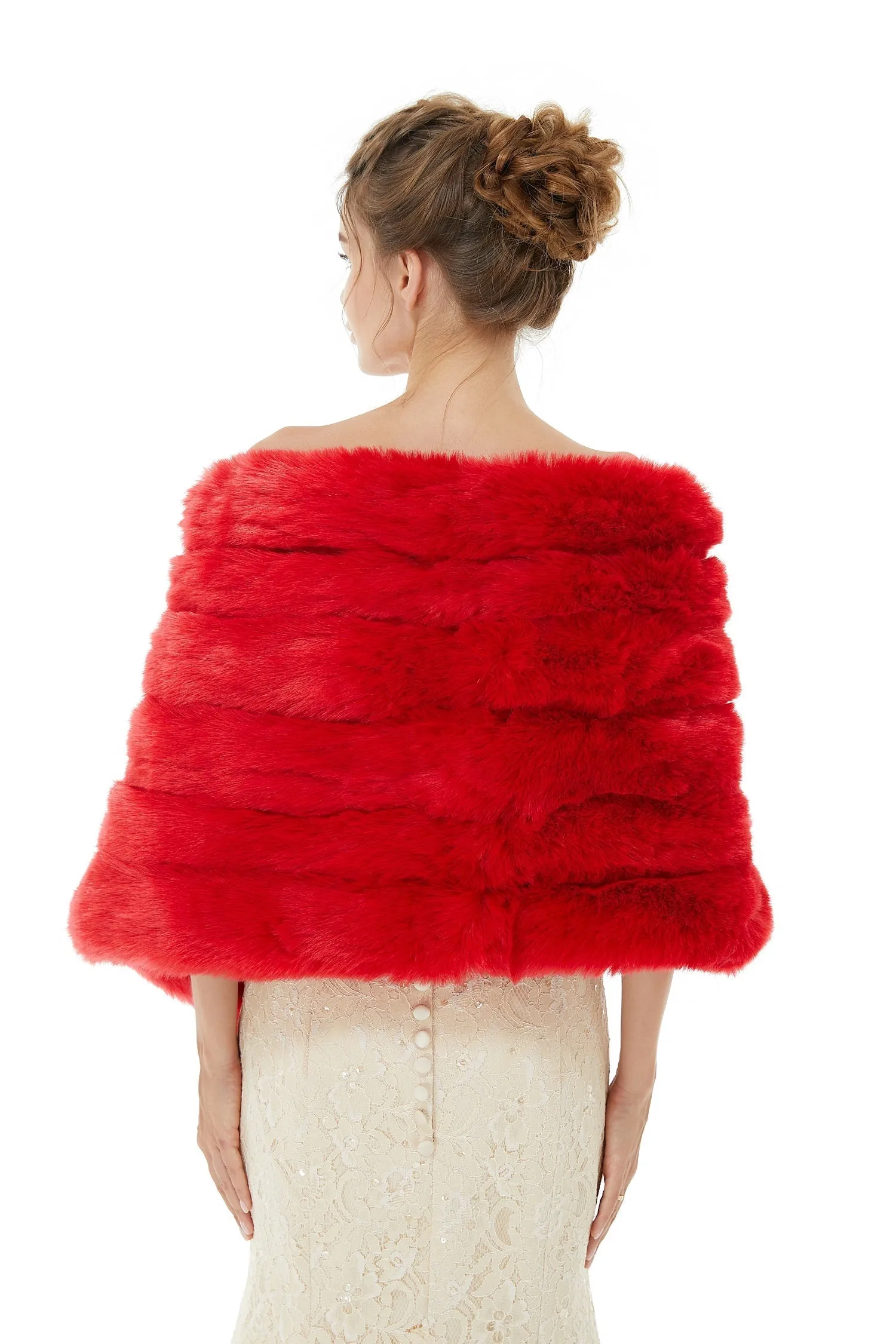 Red Wedding Shawl Faux Fur Stole Fluffy Bridal Wrap Shrug