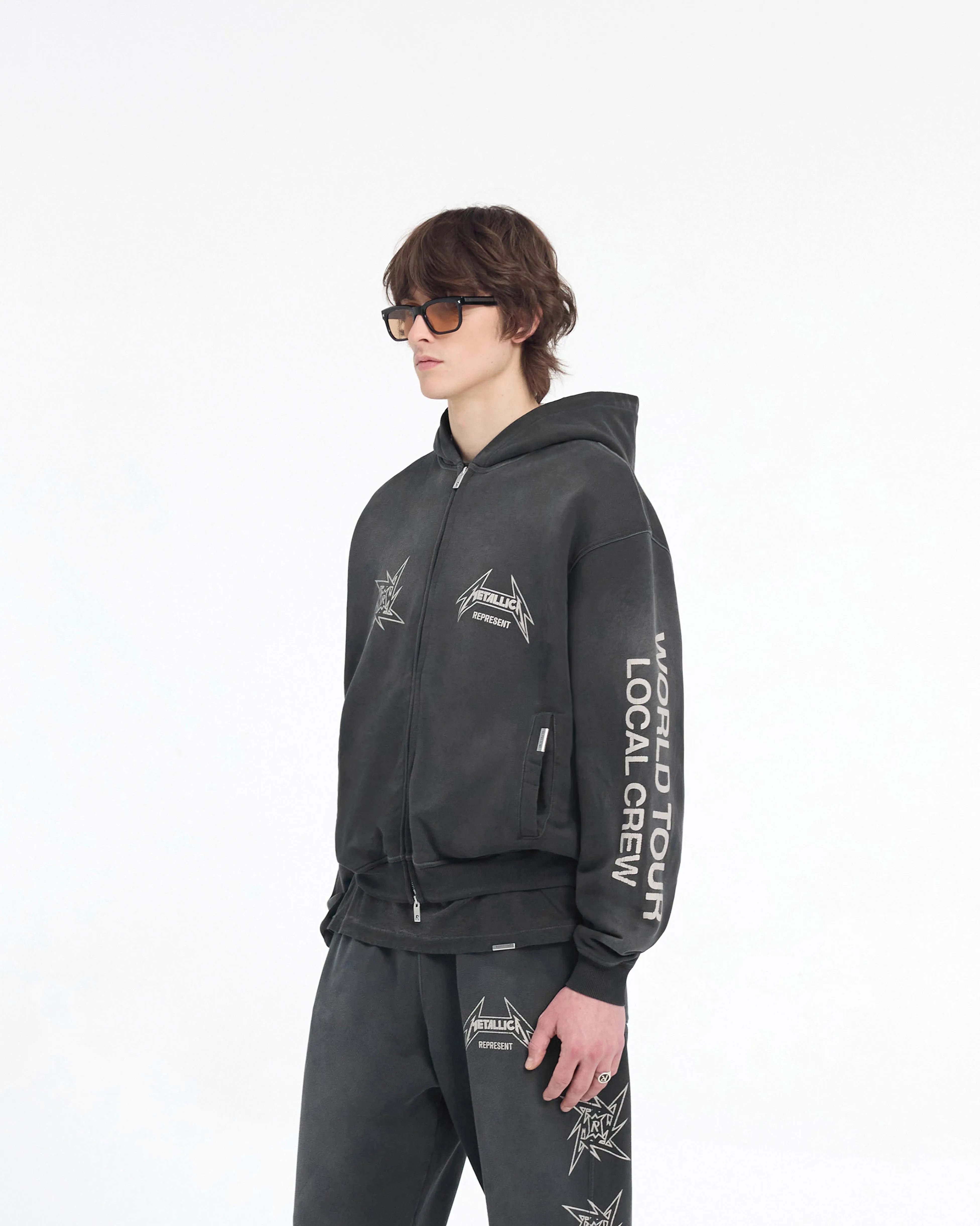 Represent X Metallica Local Crew Zip Hoodie - Stained Black