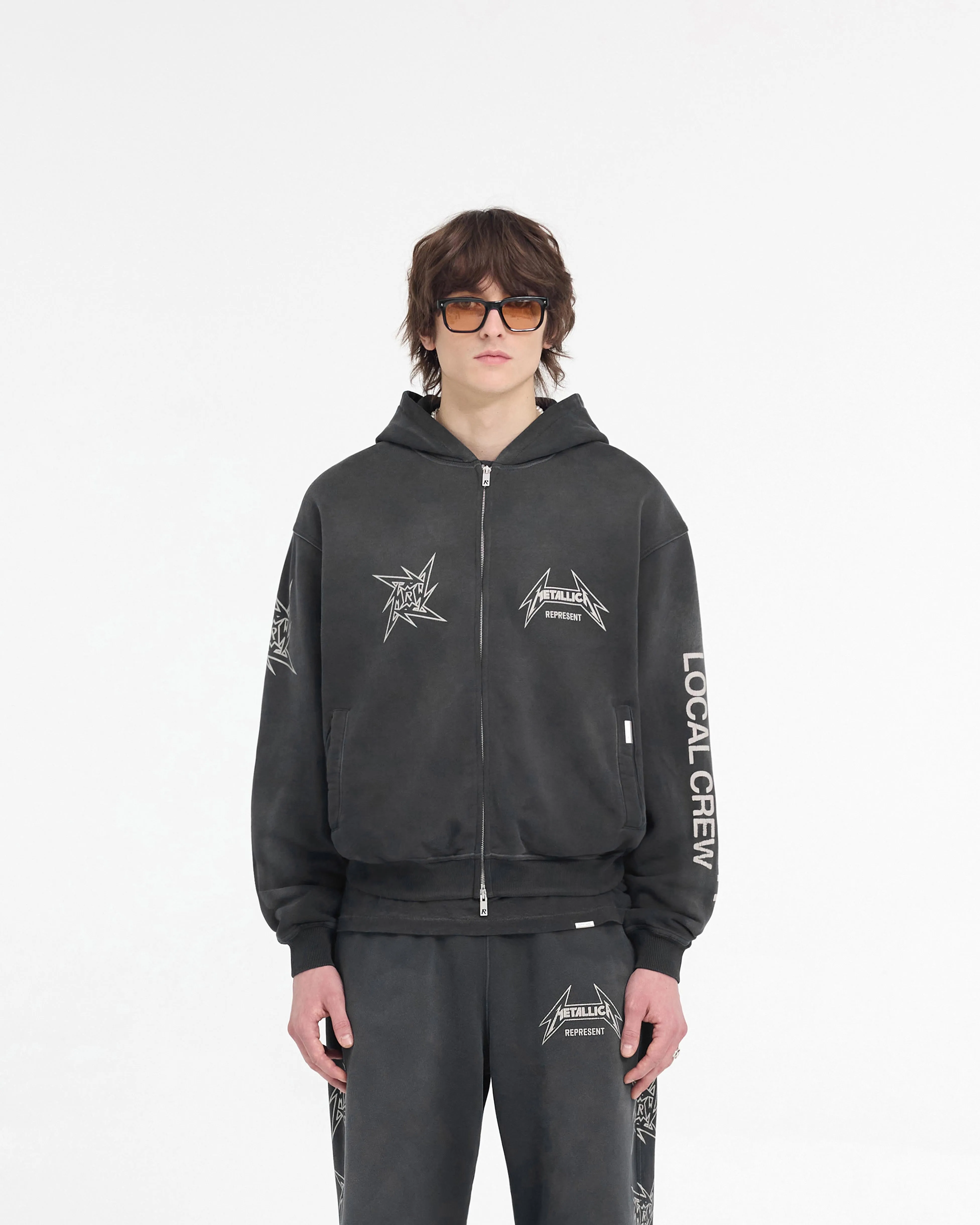 Represent X Metallica Local Crew Zip Hoodie - Stained Black