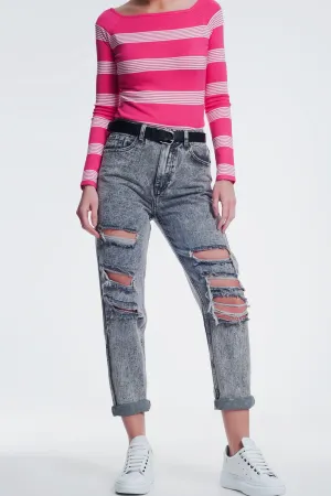 ripped straight jeans in gray